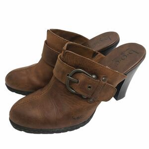 BOC Born Concept JOY Distressed Brown Leather Mules Heeled Clogs Buckle Size 9